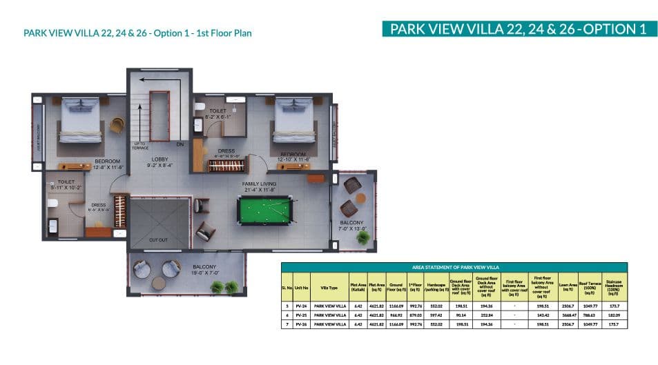 Aquaville -park view villa floor plan